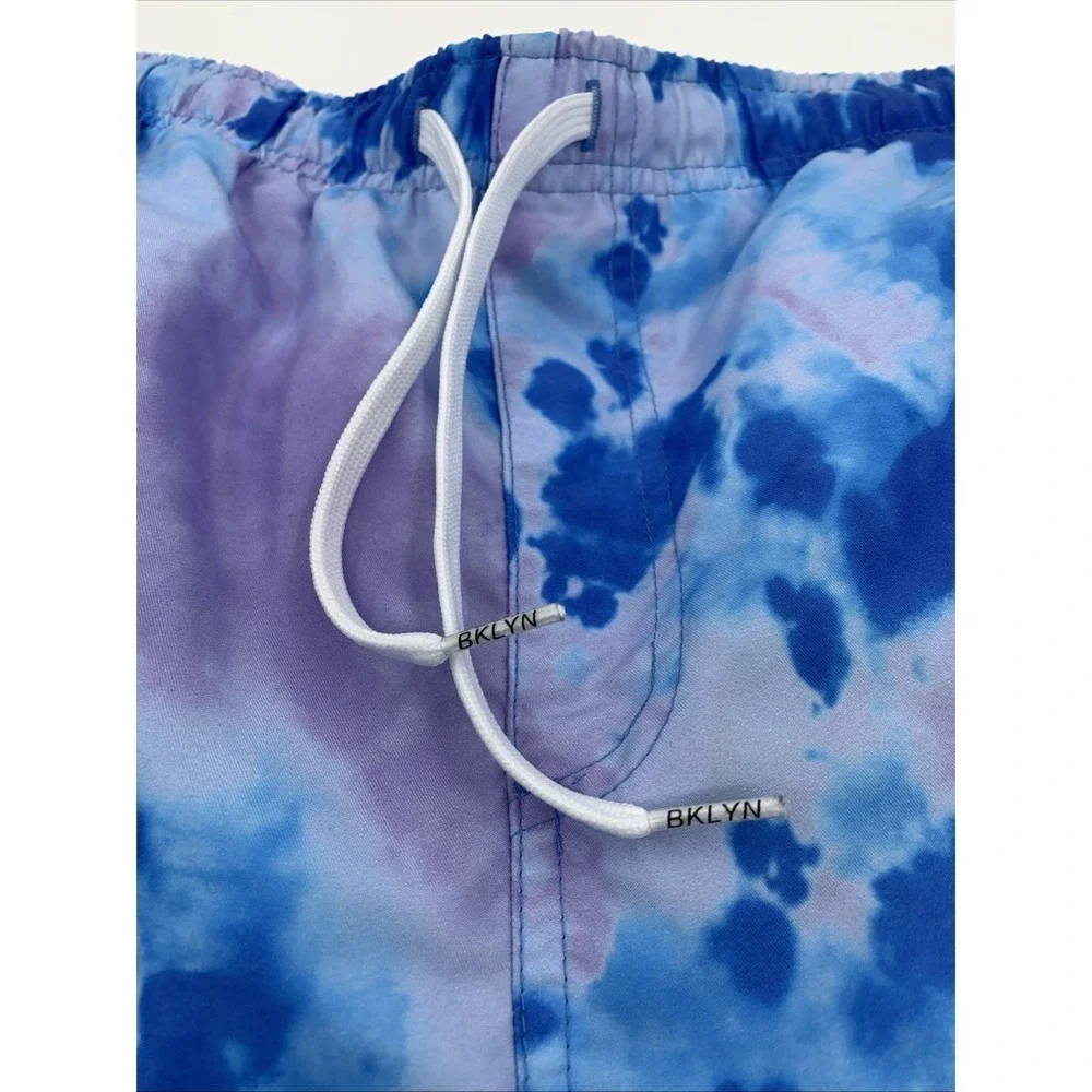 Brooklyn Cloth Swimsuit Men's L Kent Ave Volley Swim Trunk Blue‎ Purple Tie Dye